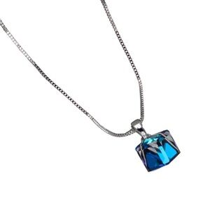 Rhodium Cube Necklace with Bermuda Blue Swarovski Crystals